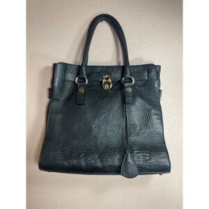 My Choice Black Pebbled Leather Tote Bag Made in Italy Gold Hardware Handbag